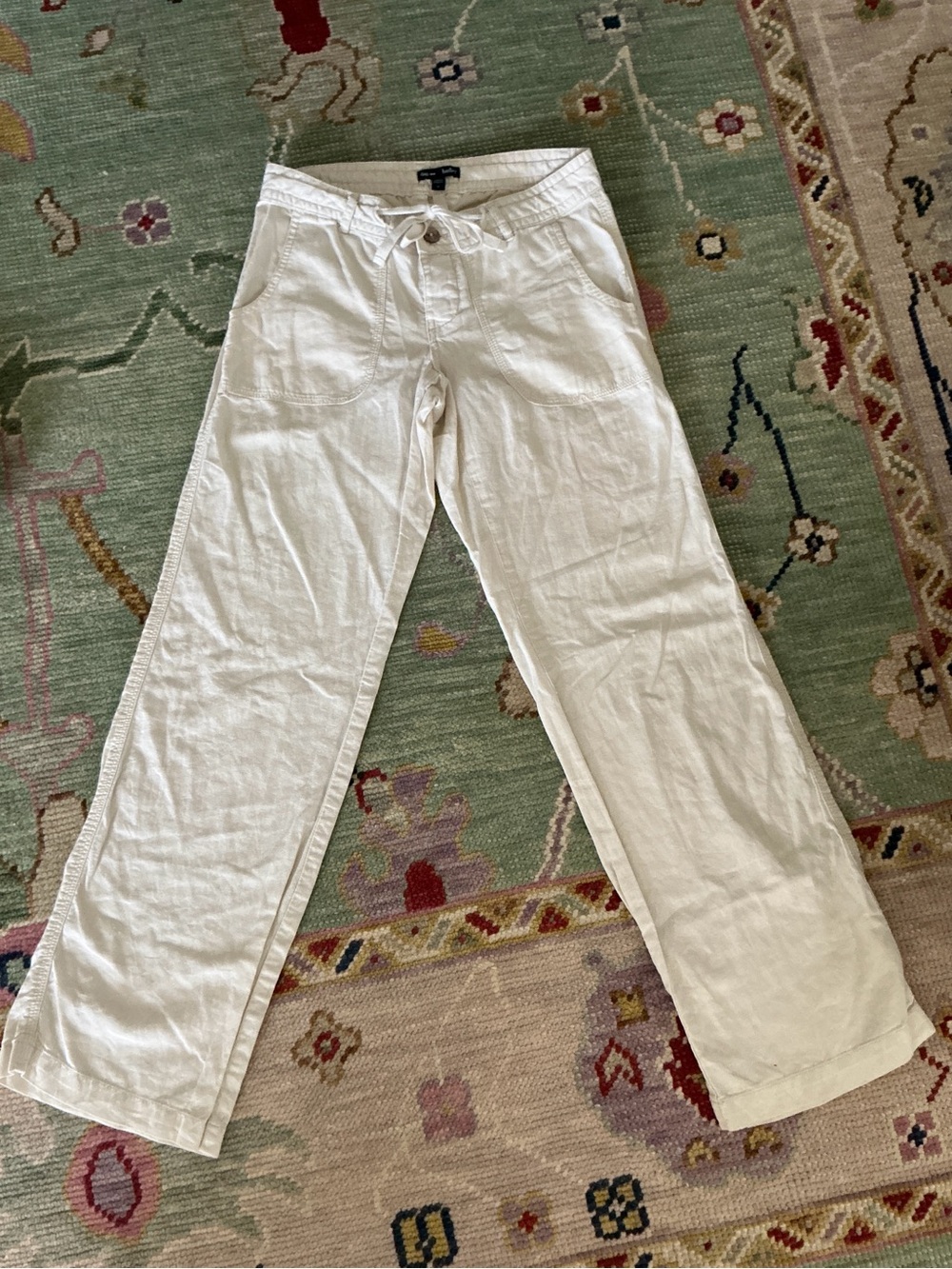 Women’s Gap Hadley Off White Linen-Blend Drawstring Pants, Size 0, Button Fly